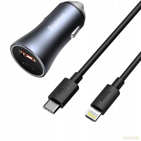Baseus Golden Contactor Pro Ładowarka samochodowa 40W USB USB-C + kabel Lightning do iPhone Power Delivery 20W Huawei FCP Quick Charge 3.0 4.0