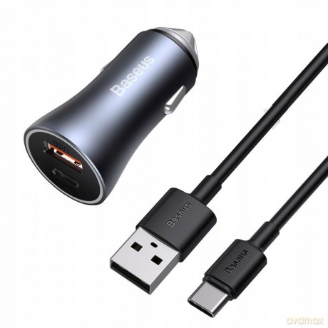 Baseus Golden Contactor Pro Ładowarka samochodowa USB USB-C 40W Power Delivery 20W (iPhone 12) Quick Charge 4.0 Samsung AFC Huawei FCP + kabel Type-C