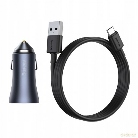 Baseus Golden Contactor Pro Ładowarka samochodowa USB USB-C 40W Power Delivery 20W (iPhone 12) Quick Charge 4.0 Samsung AFC Huawei FCP + kabel Type-C