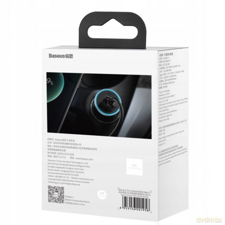 Baseus Golden Contactor Pro Ładowarka samochodowa USB USB-C 40W Power Delivery 20W (iPhone 12) Quick Charge 4.0 Samsung AFC Huawei FCP + kabel Type-C