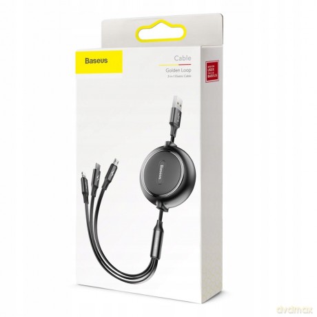 Baseus Golden Loop Kabel 3w1 USB - Lightning Micro USB Type-C 3.5A z organizerem regulacja długości
