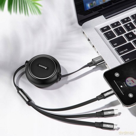 Baseus Golden Loop Kabel 3w1 USB - Lightning Micro USB Type-C 3.5A z organizerem regulacja długości
