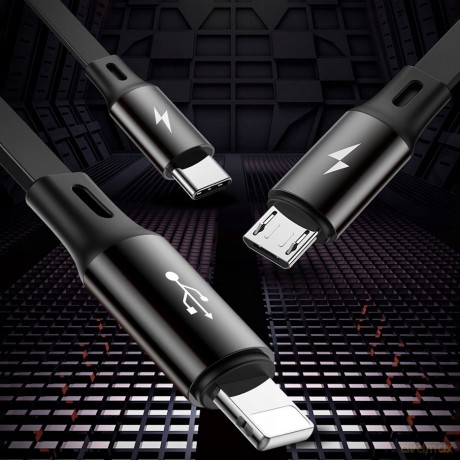 Baseus Golden Loop Kabel 3w1 USB - Lightning Micro USB Type-C 3.5A z organizerem regulacja długości