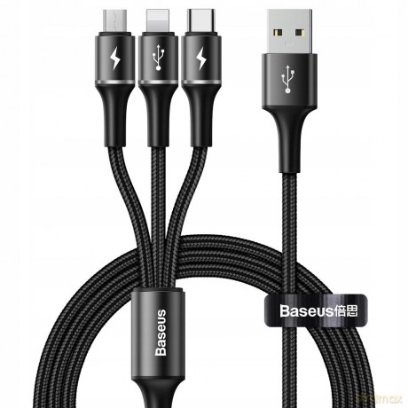 Baseus Halo Data Kabel USB 3w1 do iPhone Lightning Micro Type-C 3.5A LED 120cm EOL