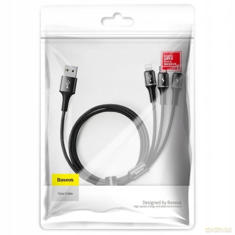 Baseus Halo Data Kabel USB 3w1 do iPhone Lightning Micro Type-C 3.5A LED 120cm EOL