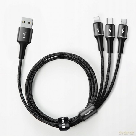 Baseus Halo Data Kabel USB 3w1 do iPhone Lightning Micro Type-C 3.5A LED 120cm EOL
