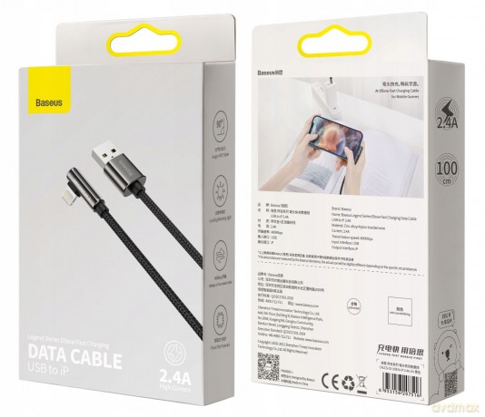 Baseus Legend Series Kabel kątowy USB - Lightning 2.4A 1m z diodą LED do iPhone