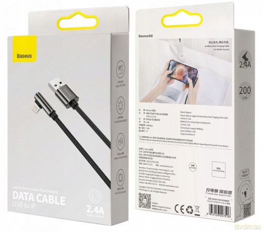 Baseus Legend Series Kabel kątowy USB - Lightning 2.4A 2m z diodą LED do iPhone