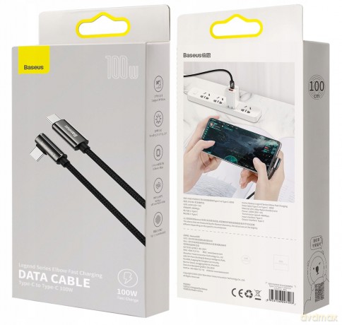 Baseus Legend Series Kabel kątowy USB-C Type-C 100W 20V/5A 1m z diodą LED Power Delivery QC 4.0