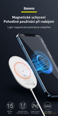 Baseus Light Magnetic Uniwersalna ładowarka indukcyjna bezprzewodowa Qi 15W MagSafe do iPhone 12