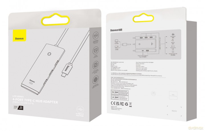 Baseus Lite Series 4-Port HUB adapter rozdzielacz USB-C - USB 3.0 *4 200cm