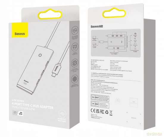 Baseus Lite Series 4-Port HUB adapter rozdzielacz USB-C - USB 3.0 *4 25cm