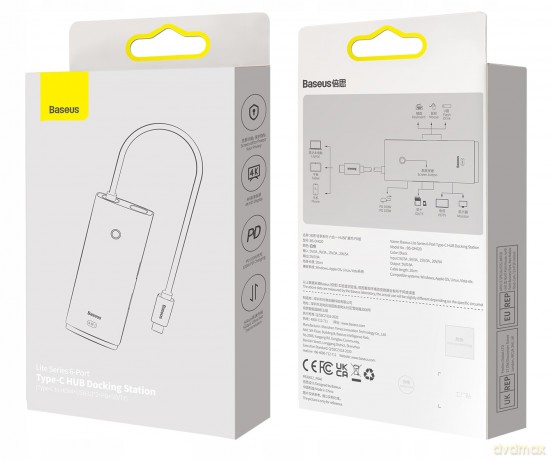 Baseus Lite Series 6-Port Adapter HUB USB-C 2x USB3.0 HDMI USB-C PD 100W TF SD