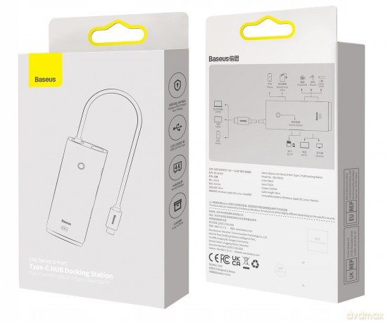 Baseus Lite Series 6-Port Adapter HUB USB-C 2x USB3.0 HDMI USB-C TF SD