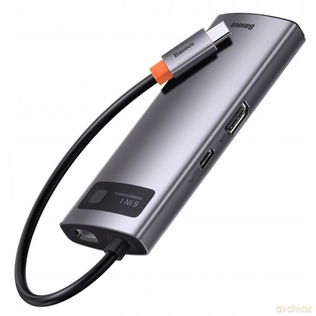Baseus Metal Gleam Series 6-in-1 Adapter HUB USB-C - HDMI 4K 3x USB3.0 USB-C RJ45 PD 100W