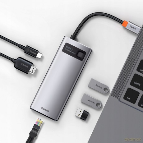 Baseus Metal Gleam Series 6-in-1 Adapter HUB USB-C - HDMI 4K 3x USB3.0 USB-C RJ45 PD 100W