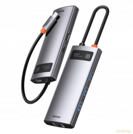 Baseus Metal Gleam Series 6-in-1 Adapter HUB USB-C - HDMI 4K 3x USB3.0 USB-C RJ45 PD 100W