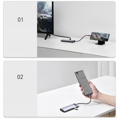 Baseus Metal Gleam Series 6-in-1 Adapter HUB USB-C - HDMI 4K 3x USB3.0 USB-C RJ45 PD 100W
