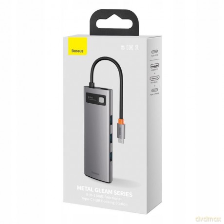 Baseus Metal Gleam Series 8-in-1 Adapter HUB USB-C - HDMI 4K 3x USB3.0 USB-C RJ45 SD TF PD 100W