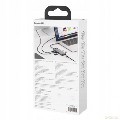 Baseus Metal Gleam Series 8-in-1 Adapter HUB USB-C - HDMI 4K 3x USB3.0 USB-C RJ45 SD TF PD 100W