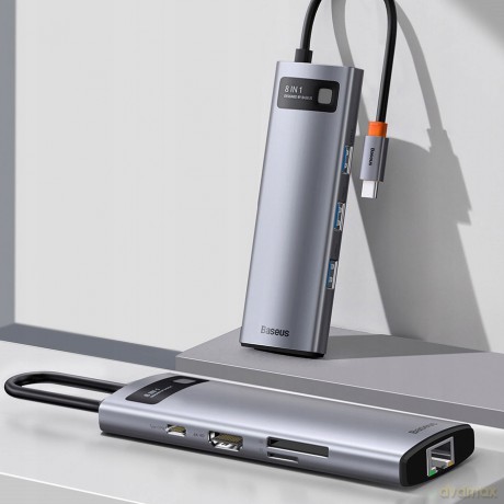 Baseus Metal Gleam Series 8-in-1 Adapter HUB USB-C - HDMI 4K 3x USB3.0 USB-C RJ45 SD TF PD 100W