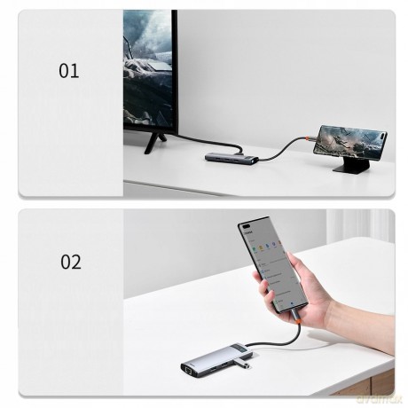 Baseus Metal Gleam Series 8-in-1 Adapter HUB USB-C - HDMI 4K 3x USB3.0 USB-C RJ45 SD TF PD 100W