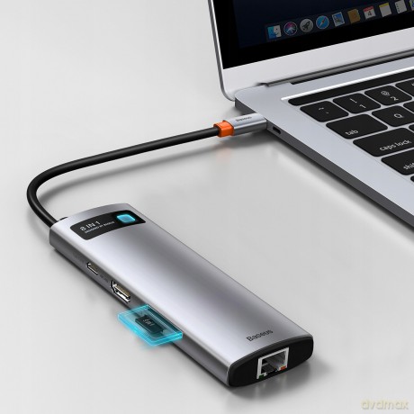 Baseus Metal Gleam Series 8-in-1 Adapter HUB USB-C - HDMI 4K 3x USB3.0 USB-C RJ45 SD TF PD 100W
