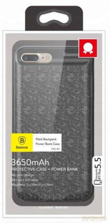 Baseus Plaid Cienkie etui z wbudowaną baterią Power Bank case do Iphone 7/8 Plus 3650mAh *EOL