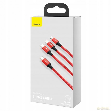 Baseus Rapid Kabel 3w1 USB-C - USB-C Lightning Micro Power Delivery 20W 3.5A