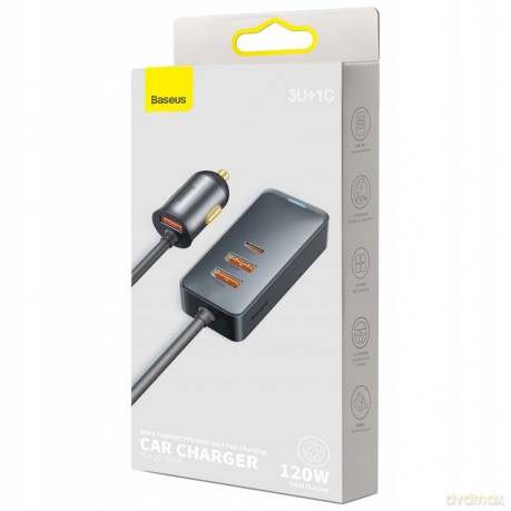Baseus Share Togheter Ładowarka samochodowa z rozgałęźnikiem 4x USB USB-C 120W Powe Delivery Quick Charge 4.0