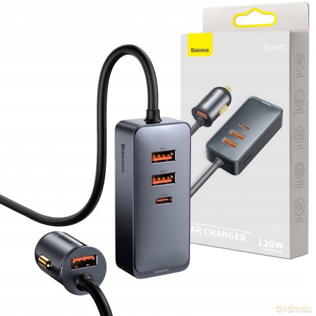 Baseus Share Togheter Ładowarka samochodowa z rozgałęźnikiem 4x USB USB-C 120W Powe Delivery Quick Charge 4.0