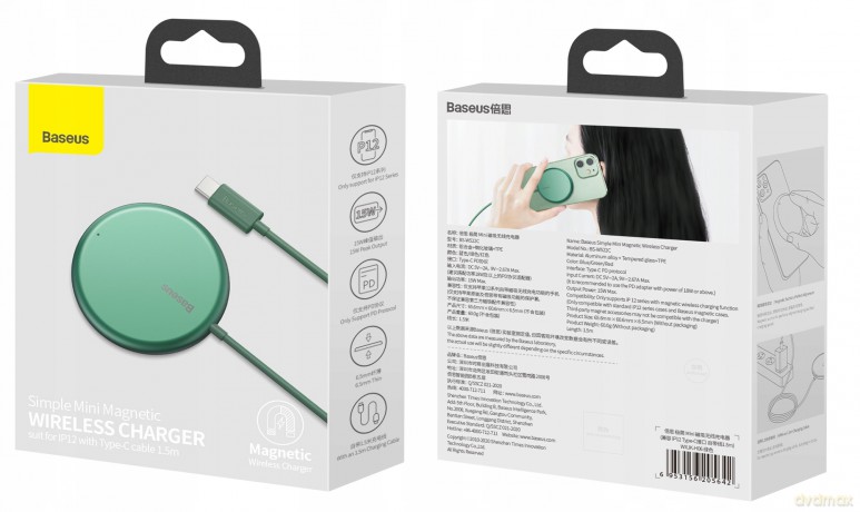 Baseus Simple Mini Magnetic Ładowarka indukcyjna bezprzewodowa Qi do iPhone 12 MagSafe 15W