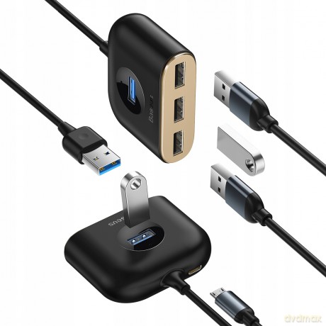 Baseus Square round HUB adapter rozdzielacz 4w1 USB 3.0 do USB 3.0 x1 + USB 2.0 x3