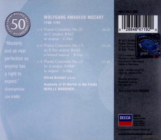 50 Philips: Mozart: Piano Concertos [CD]