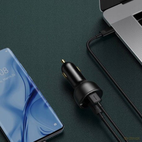Baseus Superme Digital Display Ładowarka samochodowa 100W USB-C USB z kablem Power Delivery QC 4.0+ Huawei