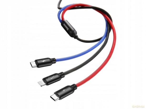 Baseus Three Primary Colors Nylonowy kabel 3w1 USB - Lightning Micro Type-C 3.5A 30cm