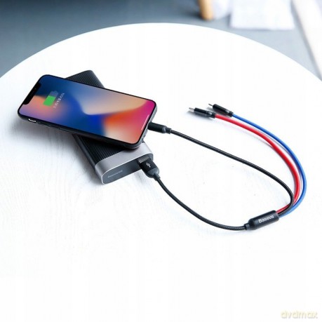 Baseus Three Primary Colors Nylonowy kabel 3w1 USB - Lightning Micro Type-C 3.5A 30cm