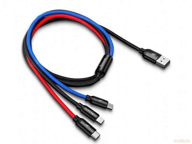 Baseus Three Primary Colors Nylonowy kabel 3w1 USB - Lightning Micro Type-C 3.5A 30cm