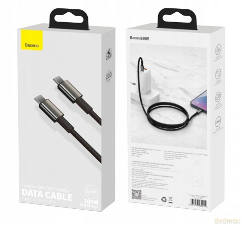 Baseus Tungsten Gold Kabel Type-C - Type-C 100W 5A Huawei Super Charge Quick Charge 4.0 Power Delivery do Macbook Samsung Xiaomi Huawei 2m