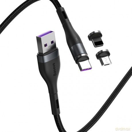 Baseus Zinc Safe Fast Kabel 3w1 magnetyczny USB - Lightning USB-C Micro 5A 1m