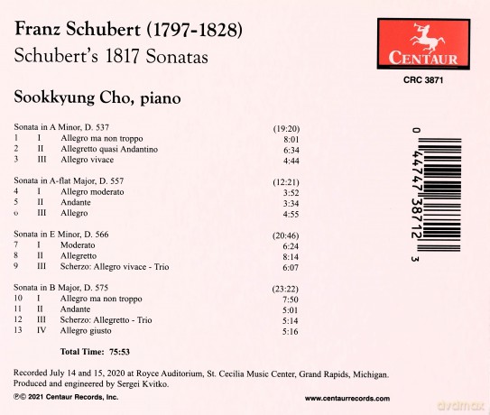 Sookkyung Cho: Schubert's 1817 Sonatas [CD]