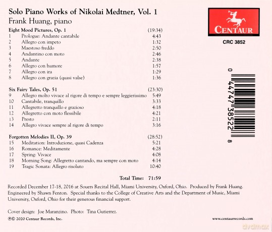 Frank Huang: Nikolai Medtner: Solo Piano Works of Nikolai Medtner, Vol. 1 [CD]