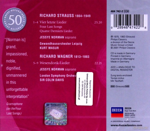 50 Philips: Strauss/Wagner: Four Last Songs [CD]