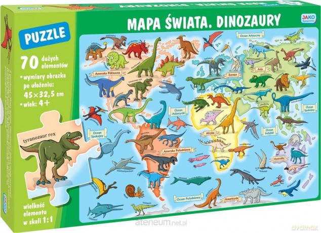 JAKO 70 el.. Mapa świata. Dinozaury [PUZZLE]