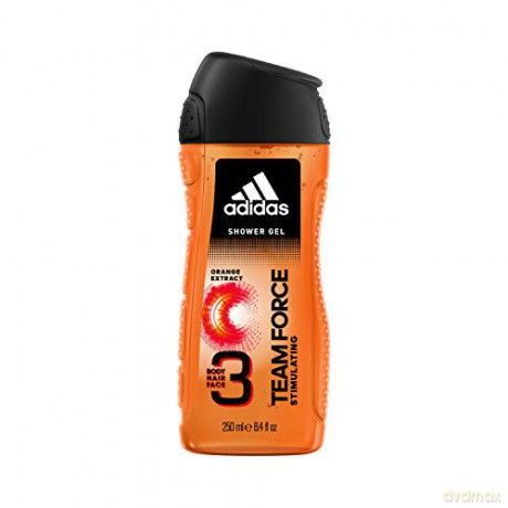 Adidas Team Force 3 in 1 Shower Gel for Men (Shower Gel Body Hair Face) - Volume: 250 ml