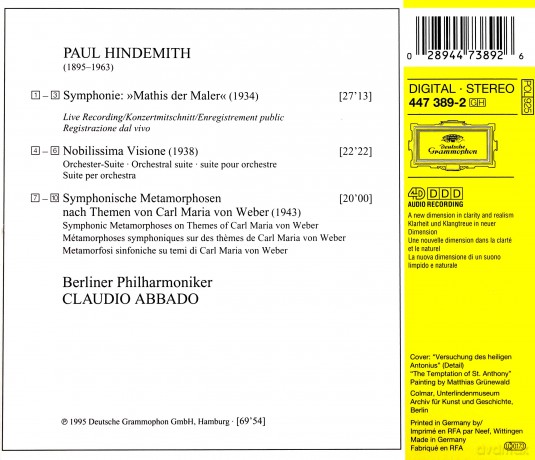 Abbado: Hindemith:Symphonie'mathis Der Maler' [CD]
