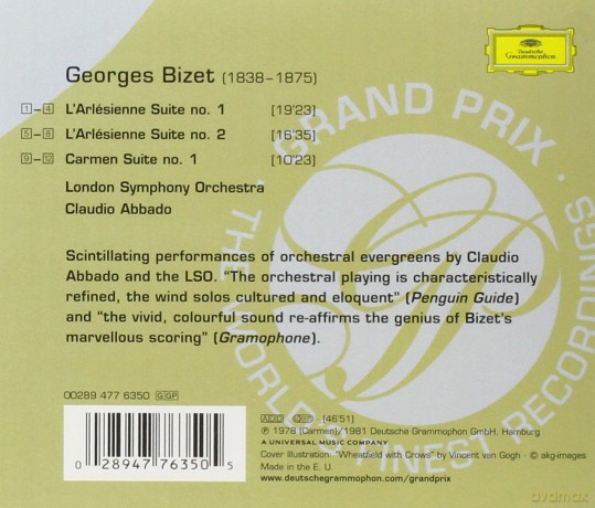 Abbado, London Symp. Orch.: Bizet:L\'arlesienne-Suites 1&2 Grand Prix [CD]