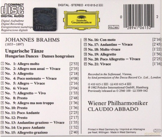 Abbado, Wiener Phil.: Brahms: Hungarian Dances [CD]
