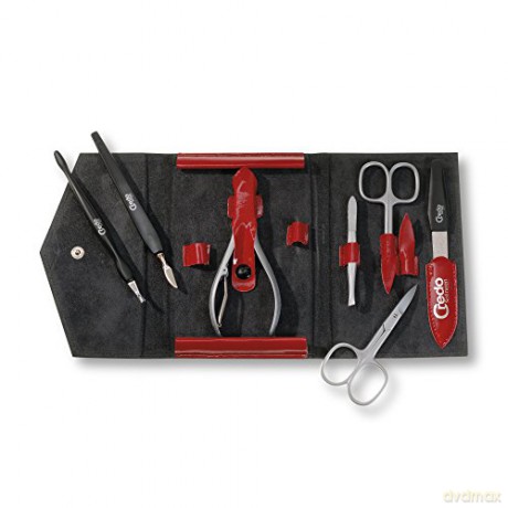 Credo Solingen Luxurious 7-piece manicure in Fire 7 red leather case