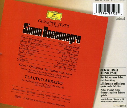 Abbado /Capucilli/ Freni/ Carreras: Verdi' simon Boccanegra [2CD]
